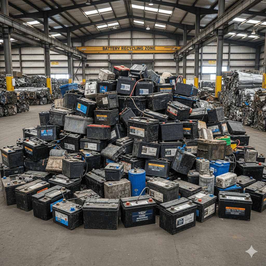 Piled batteries in recycling facility melbourne
